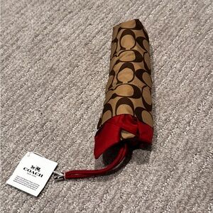 Coach Tan and Red Patterned Umbrella